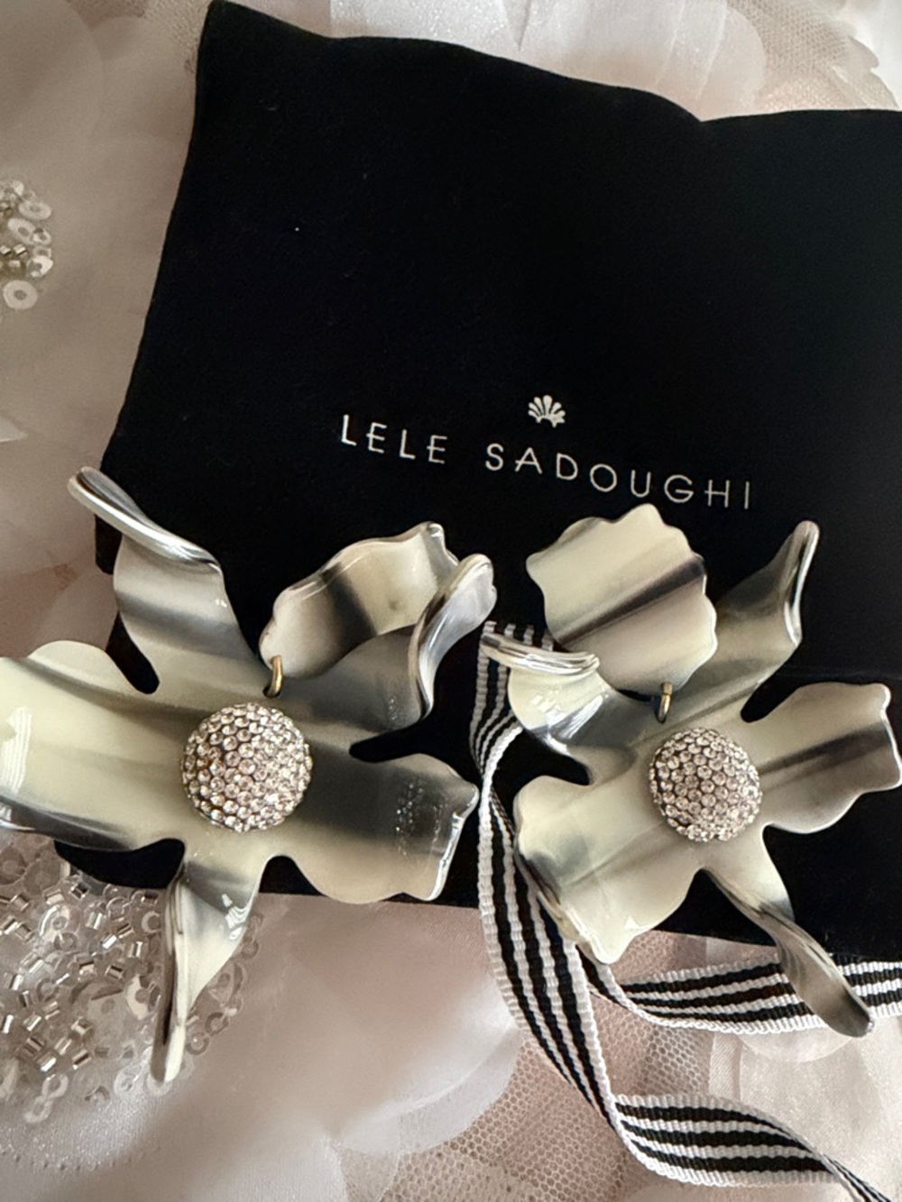 Lele Sadoughi Silver Floral Crystal Drop Hair Clips